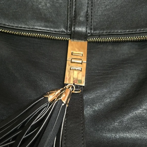 Black Leather Backpack with Tassel - Picture 4 of 14